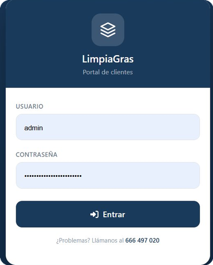 Portal de clientes LimpiaGras — acceso a facturas y certificados